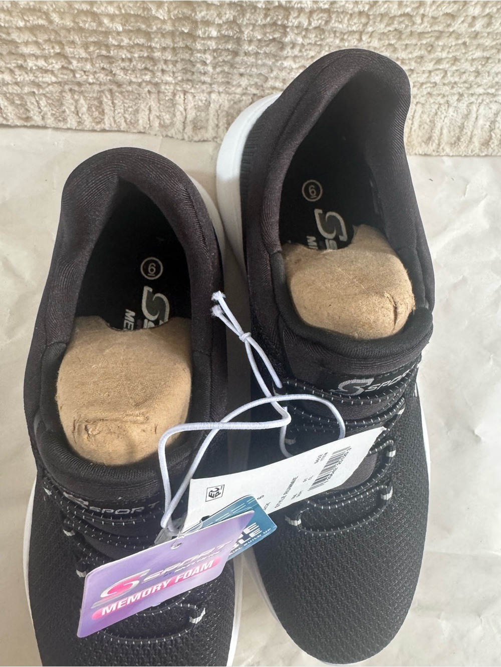 Skechers S Sport Memory Foam Black and Tan Slip-On Sneakers - Picture 4 of 8